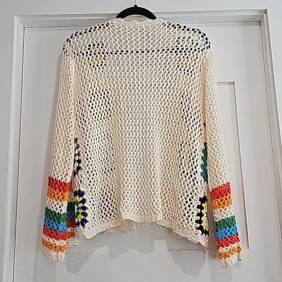 NWOT Boho crochet bell sleeve Granny squares open front sweater. Oversized S - Picture 4 of 10